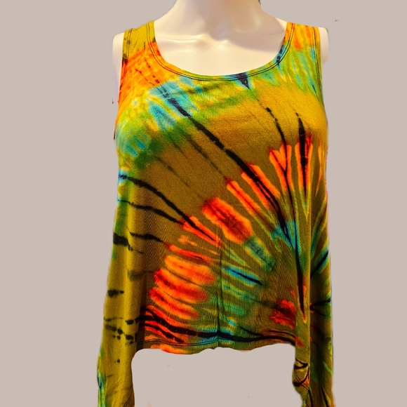 TIE DYE Stretchy Rayon Hi-Lo Crop Top *11 Colors Avail. OS NEW - Picture 2 of 10